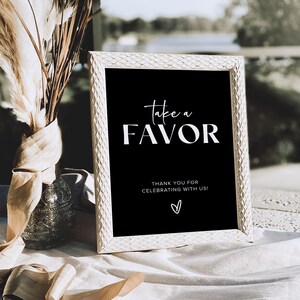 Black Wedding Favors Sign Template, Modern Wedding Favours Sign, Bridal Shower Favor Sign, Minimal Wedding Gift Sign, Printable Wedding, M7 image 3