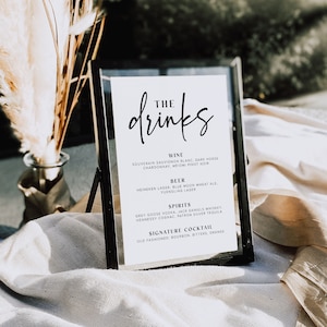 Wedding Bar Menu Template, Modern Wedding Drink Sign, Bar Menu Template, Minimalist Wedding Drink Menu Sign, Printable Bar Menu Sign, M8