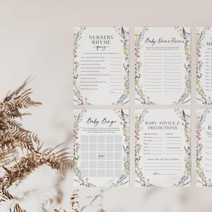 Wildflower Baby Shower Games Bundle Template, Floral Baby Shower Game Bundle Boho Baby Shower Games, Boho Floral Baby Shower Games