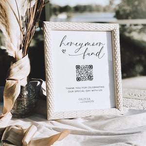 Honeymoon Fund Sign With QR Code Template, Wedding Honeymoon Fund Sign, Venmo Honeymoon Sign, Modern Wedding Honeymoon Fund QR Code Sign, M2