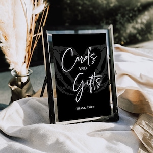 Gothic Karten und Geschenke Schild Vorlage, Dark Moody Hochzeit, Spooky Karten und Geschenke Schild, druckbare Halloween Hochzeitskarten und Geschenke Schild, H6
