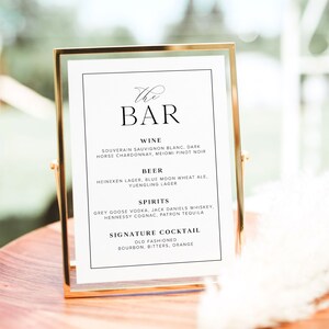 Minimalist Wedding Bar Menu Sign Template, Wedding Drink Sign, Editable Modern Drink Menu Sign, Modern Minimalist Drinks Menu Sign, M4