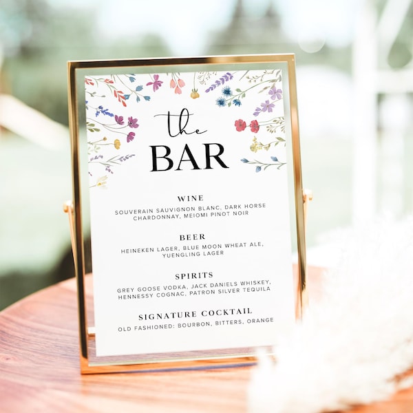 Wildflower Wedding Bar Menu Template, Floral Drink Menu, Boho Summer Drinks Sign, Garden Signature Drinks Sign, Spring Wedding Bar Sign, S2