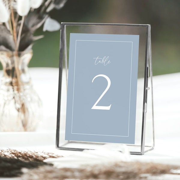 Dusty Blue Wedding Table Number Template, Classic Modern Wedding Table Number, Soft Blue Wedding Table Numbers, Dusty Blue Table Numbers, B2