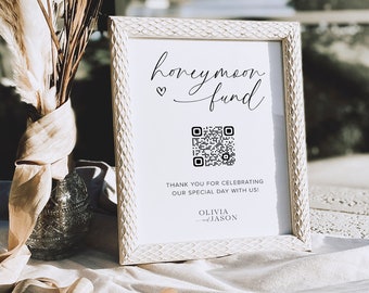 Honeymoon Fund Sign With QR Code Template, Wedding Honeymoon Fund Sign, Venmo Honeymoon Sign, Modern Wedding Honeymoon Fund QR Code Sign, M2