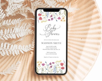 Digital Baby Shower Invitation Template, Wildflower Baby Shower Invitation Electronic Baby Shower Invitation Boho Baby Shower Invitation, 6B