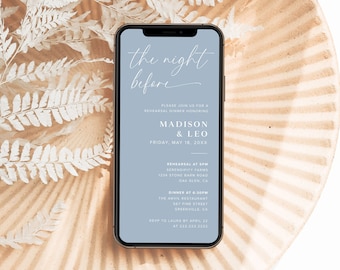 Digital Rehearsal Dinner Invitation Template, Dusty Blue Wedding Rehearsal, Electronic Rehearsal Dinner Invitation The Night Before, B2