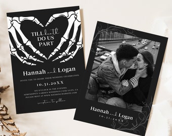Halloween Wedding Invitation Template, Gothic Wedding Invitations, Til Death Wedding Invitation, Dark Wedding Invitation, Goth Wedding, H3