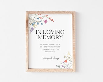 Wildflower In Loving Memory Sign Template, Floral Wedding Sign, Boho In Loving Memory Sign, Memorial Sign, Garden Forever In Our Hearts, S2