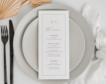 Minimalistische Hochzeitsmenüvorlage, Modernes Hochzeitsmenü, Elegantes Hochzeitsmenü, Bearbeitbares Abendmenü, Empfangsmenü, M4