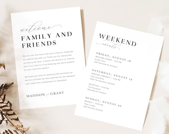 Wedding Weekend Events Timeline Template, Minimalist Wedding Order of Events, Wedding Welcome Bag Note Editable, Modern Welcome Letter, M3