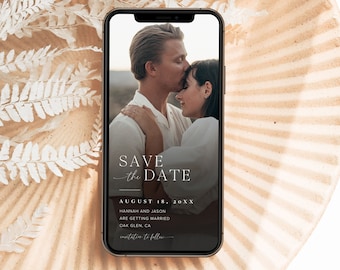 Electronic Save The Date Template, Modern Save The Date Digital With Photo, Minimalist Save The Date Digital, Smartphone Save The Date, M2
