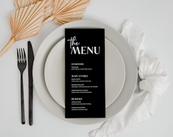 Black Modern Wedding Menu Template, Minimalist Wedding Menu, Wedding Menu, Wedding Dinner Menu, Reception Dinner Menu, Wedding Menu Card, M7