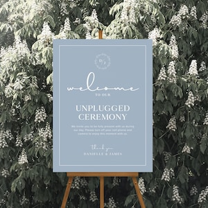 Elegant Unplugged Wedding Sign Template, Printable Dusty Blue Unplugged Sign, Modern Minimalist Unplugged Ceremony Sign, Editable, B3