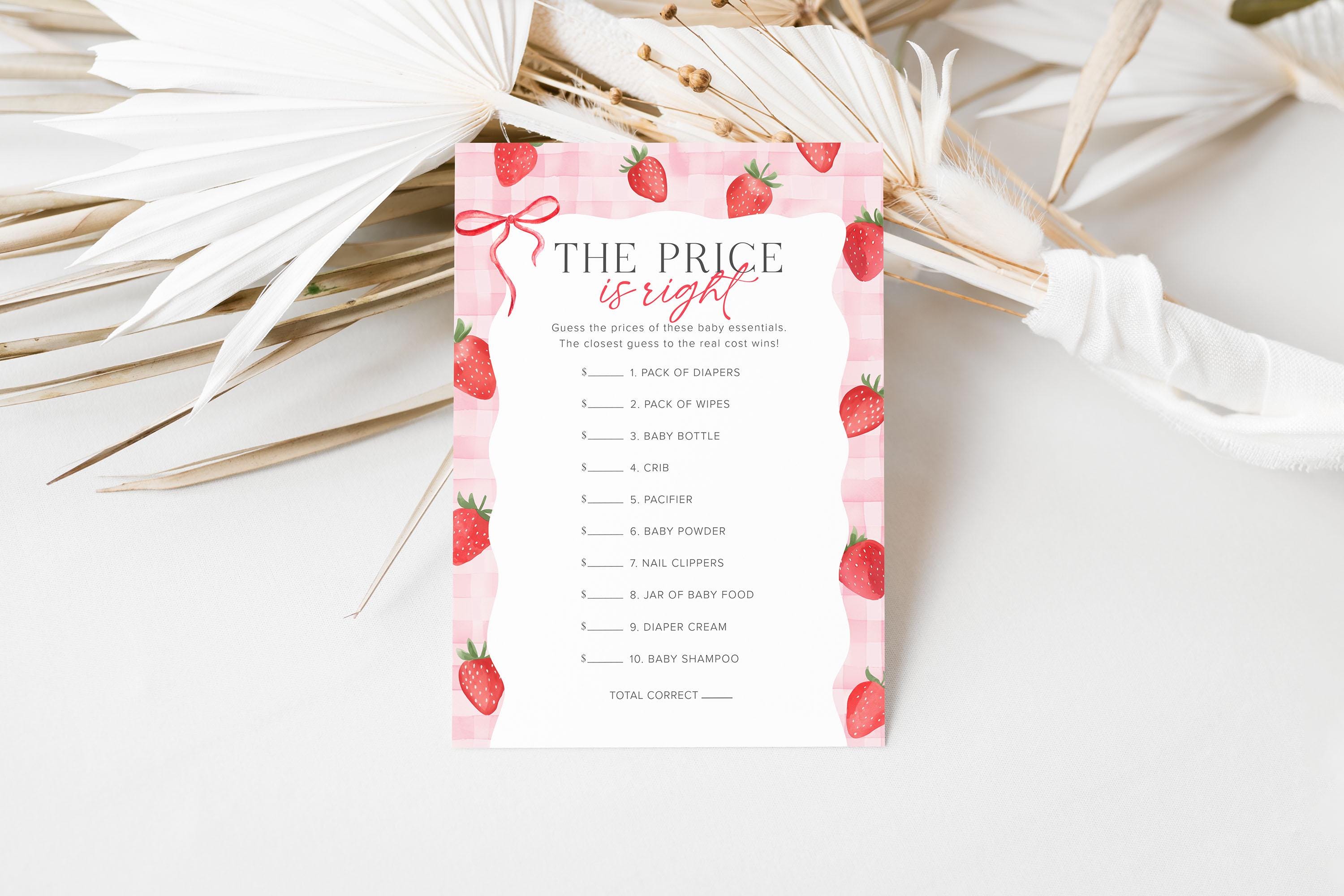 Price is Right Game Baby Shower Game Template, Price is Right Baby Game, Berry Sweet Baby Shower Strawberry Baby Shower Games Printable, 12B