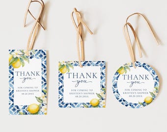 Zitrone Babyparty Geschenkanhänger Vorlage, Mittelmeer Babyparty Runder Bevorzugungsanhänger, Amalfi Babyparty Geschenkanhänger Citrus Babypartybevorzugung Anhänger B6