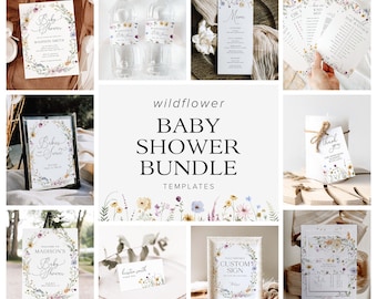 Wildflower Baby Shower Invitation Bundle Template, Baby Shower Games Bundle, Floral Baby Shower Invitation, Wildflower Baby Shower Decor, 5B