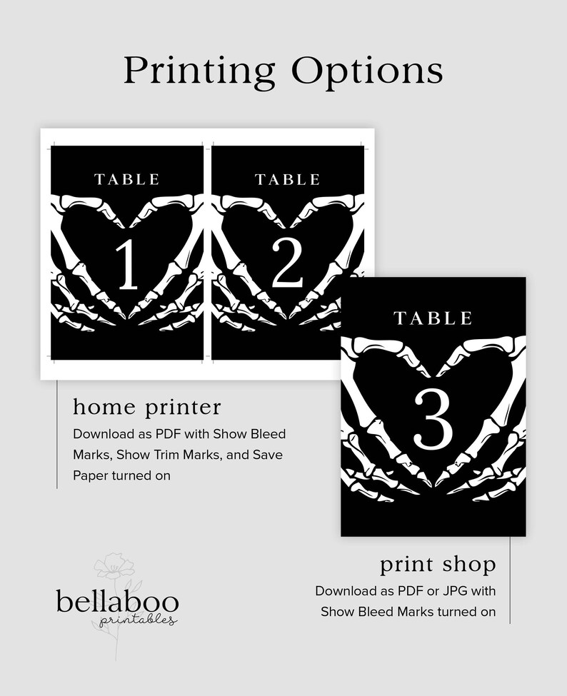 Gothic Wedding Table Numbers Template, Halloween Table Numbers