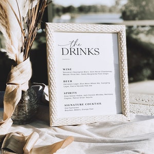 Minimalist Wedding Drink Sign Template, Wedding Bar Menu, Modern Drink Menu Sign, Drinks Menu Template, Printable Bar Menu Sign, M2