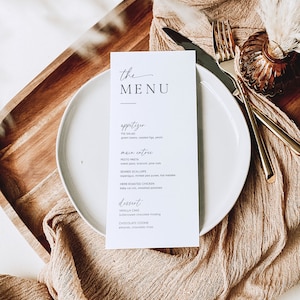 Elegant Minimal Wedding Menu Template, Modern Script Wedding Dinner Menu, Editable Reception Dinner Menu, Minimalist Wedding Menu, M2