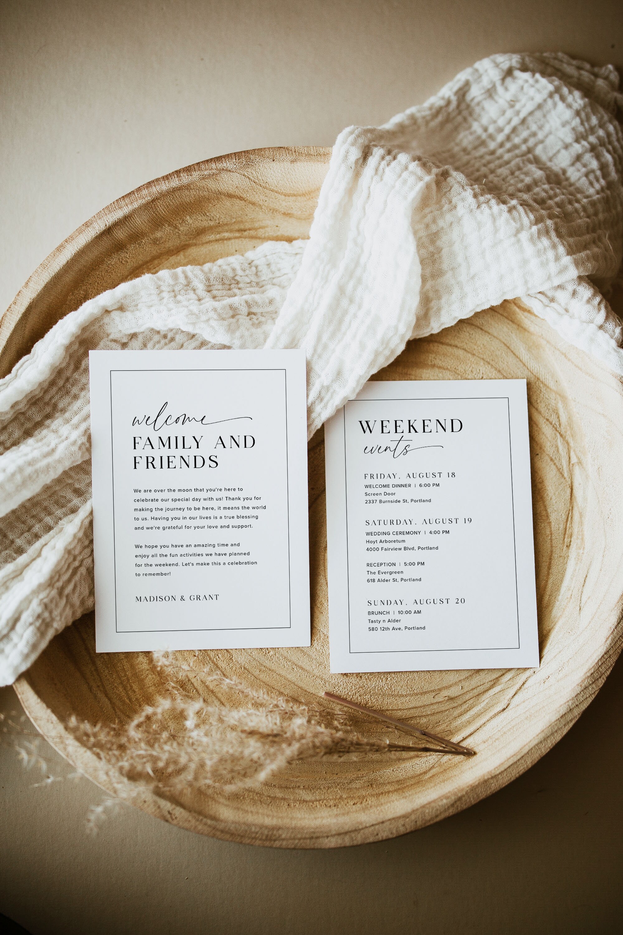 Wedding Weekend Itinerary Template, Minimalist Wedding Weekend Timeline ...