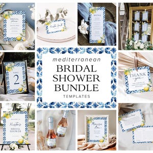 Mediterranean Bridal Shower Bundle Template Blue Tile Amalfi Bridal Shower Games Lemon Bridal Shower Invitation Positano Bridal Shower, B6