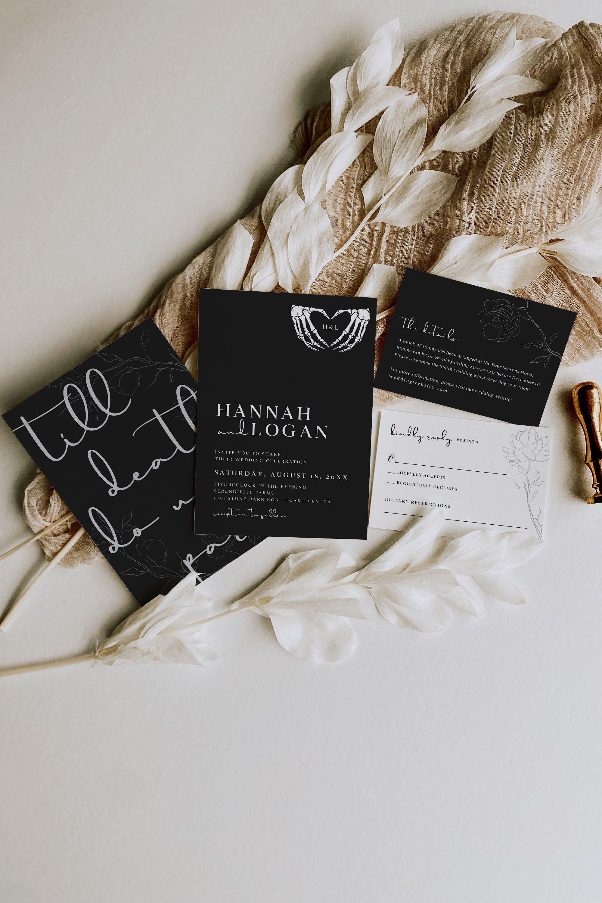 Gothic Wedding Invitation Suite Templates, Halloween Wedding Invitation ...