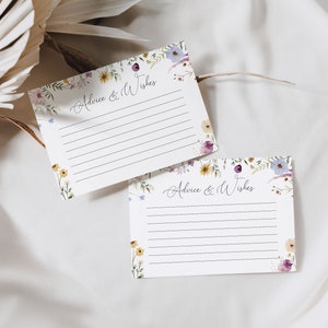 Plantilla de tarjeta de consejos de despedida de soltera, consejos de despedida de soltera de flores silvestres, consejos de despedida de soltera boho, tarjeta de consejos de baby shower de flores silvestres, S4