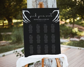 Plantilla de tabla de asientos de boda gótica, boda de mal humor oscuro, tabla de asientos de boda de Halloween, tabla de asientos gótica, decoración de boda gótica, H3
