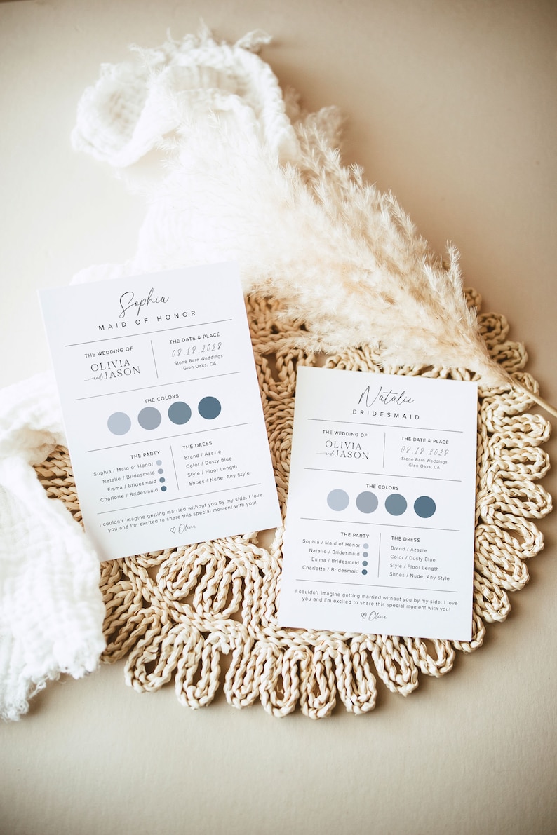 Bridesmaid Info Card Template, Modern Bridesmaid Information Card, Maid Of Honor Info Card, Minimalist Bridesmaid Infographic, M2 image 4