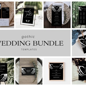 Halloween Gothic Wedding Bundle Templates, Dark Moody Wedding, Minimalist Wedding, Till Death Do Us Part, Invitations, Signs, Editable, B1
