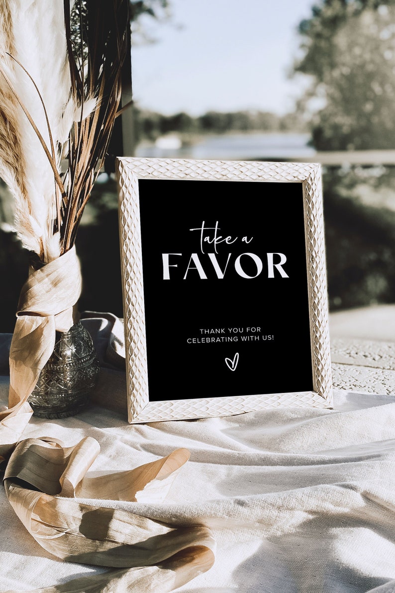 Black Wedding Favors Sign Template, Modern Wedding Favours Sign, Bridal Shower Favor Sign, Minimal Wedding Gift Sign, Printable Wedding, M7 image 3