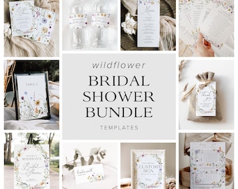 Wildflower Bridal Shower Invitation Bundle Template, Boho Bridal Shower Games Bundle, Floral Bridal Shower Invitation, Wildflower Bridal, S4