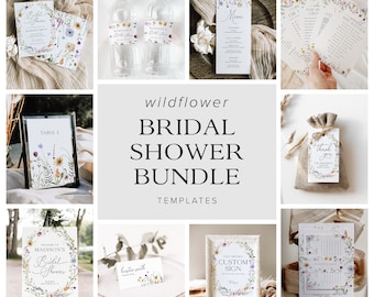 Wildflower bruids douche uitnodiging bundel sjabloon, Boho bruids douche games bundel, bloemen bruids douche uitnodiging, Wildflower Bridal, S4