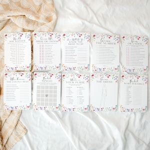 Plantilla de paquete de juegos de despedida de soltera, juegos de despedida de soltera florales boho, juegos de despedida de soltera de flores silvestres Juegos de despedida de soltera boho, S2