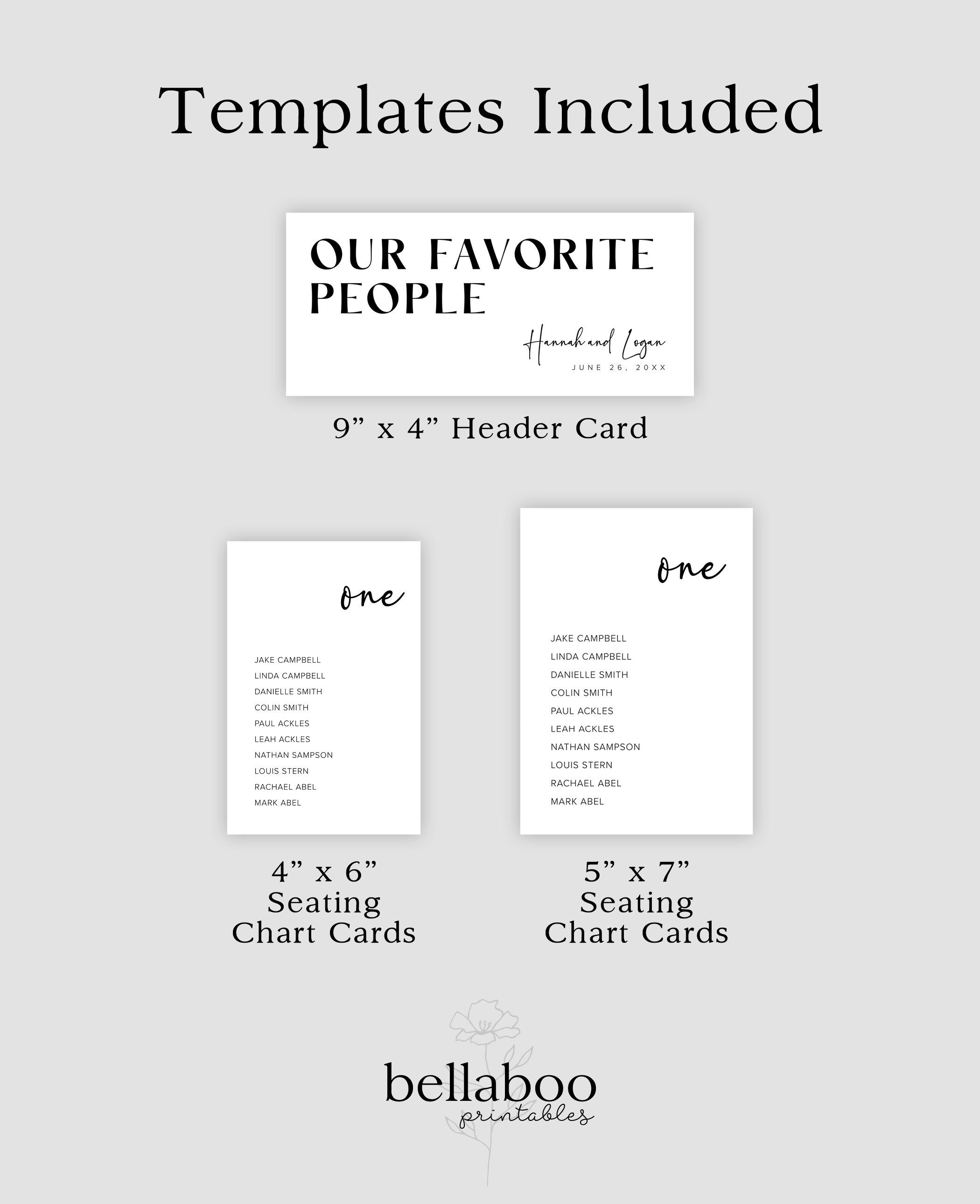 Wedding Seating Chart Cards Template Minimalist Wedding Etsy