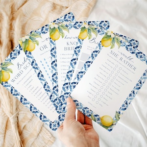 Modello di giochi per la festa nuziale della Costiera Amalfitana, pacchetto di giochi per la festa nuziale agli agrumi, giochi per la festa nuziale mediterranei, giochi per la festa nuziale al limone, B6