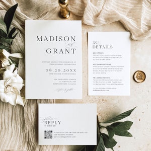 Minimalist Wedding Invitation Template Set, Modern Wedding Invite, QR Code RSVP, Elegant Wedding Invitation, Editable Wedding Invitation, M3 image 3