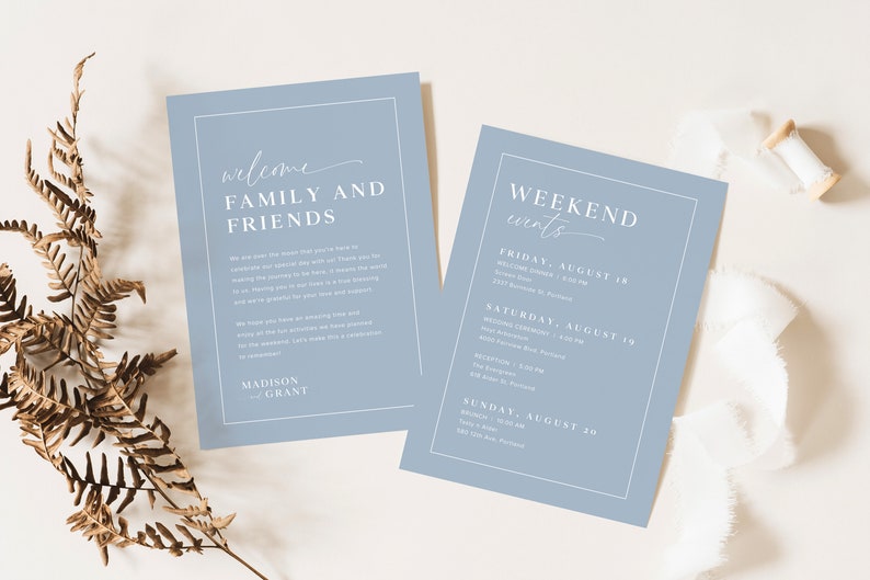 Wedding Weekend Events Timeline Template, Minimalist Wedding Order of Events, Wedding Welcome Bag Note Editable, Modern Welcome Letter, B2 image 3