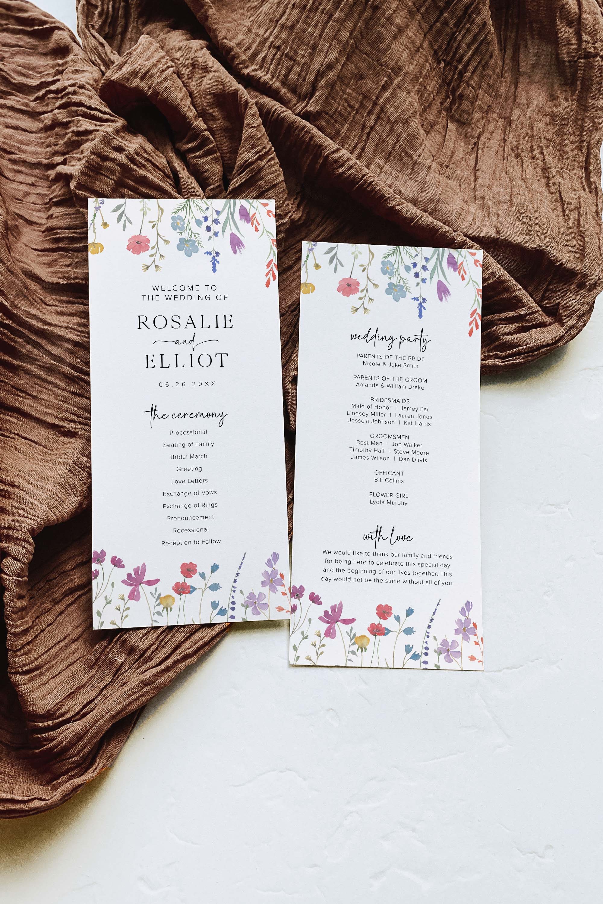 Boho Wedding Program Template, Wedding Ceremony Program, Wildflower ...