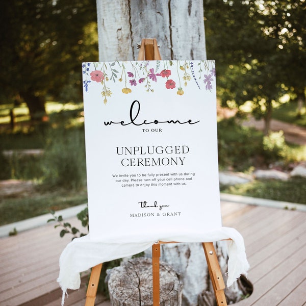 Wildflower Unplugged Ceremony Wedding Sign Template, Boho Wedding Welcome Poster, Floral Unplugged Welcome Sign, Spring Wedding Sign, S2