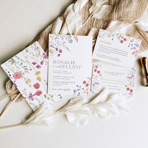 Floral Wedding Invitation Template, Wildflower Wedding Invitation Floral Wedding Invite, Wild Flower Wedding Invitation Spring Wedding, S8