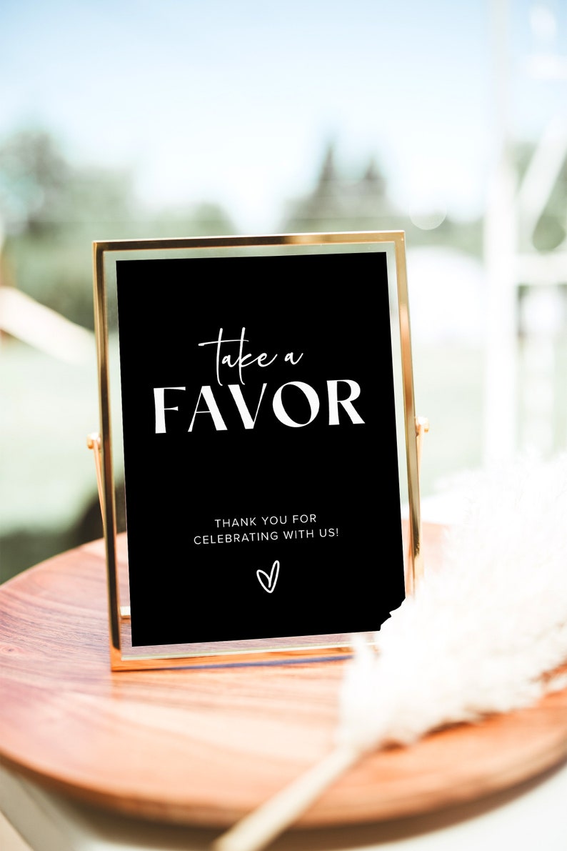 Black Wedding Favors Sign Template, Modern Wedding Favours Sign, Bridal Shower Favor Sign, Minimal Wedding Gift Sign, Printable Wedding, M7 image 2