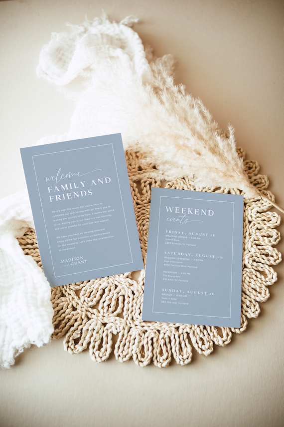 Wedding Weekend Events Timeline Template, Minimalist Wedding Order of Events, Wedding Welcome Bag Note Editable, Modern Welcome Letter, B2