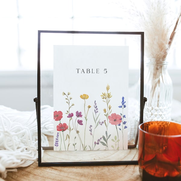 Boho Wedding Table Numbers Template, Wildflower Table Numbers, Printable Floral Wedding Table Number Sign, Garden Wedding Table Sign, S2