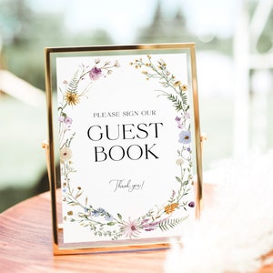 Wildflower Guestbook Sign Template, Floral Sign Our Guestbook, Guest Book Sign Wildflower Wedding Sign Floral Wedding Guestbook Sign, S4 image 4