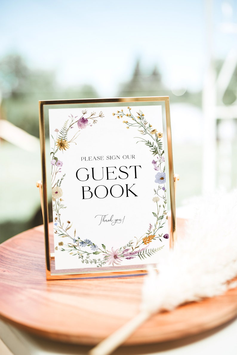 Wildflower Guestbook Sign Template, Floral Sign Our Guestbook, Guest Book Sign Wildflower Wedding Sign Floral Wedding Guestbook Sign, S4 image 4