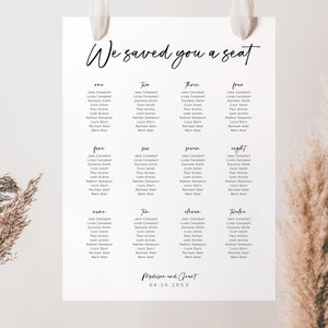 Cartel de tabla de asientos minimalista, signo de tabla de asientos de boda moderna, tabla de asientos boho, asientos de boda, plantilla de tabla de asientos editable, M1 imagen 3