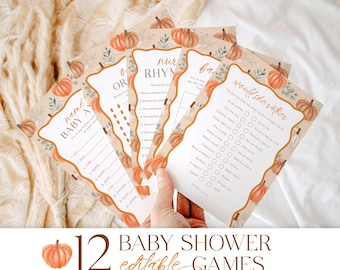 Szablon pakietu gier na baby shower z dynią, gry na baby shower z jesieni, gry na baby shower z dynią, małe gry na baby shower z dynią, F4
