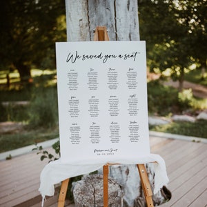 Cartel de tabla de asientos minimalista, signo de tabla de asientos de boda moderna, tabla de asientos boho, asientos de boda, plantilla de tabla de asientos editable, M1 imagen 2